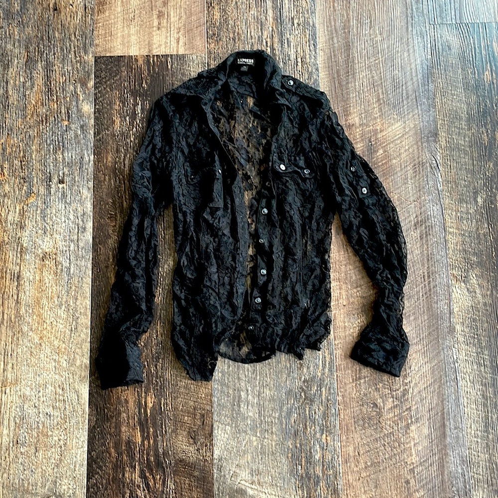 Black Lace Long-Sleeved Top